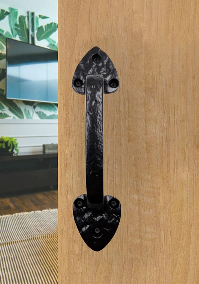 The Metal Magician 8.25 Inch Barn Door Handles, Pack of 2, Garage Door Handles Decorative, Hardware Rustic Leaf Spear Design Black Cast Iron Handle, Fence Gate, Metal Gate, Kitchen Cabinets