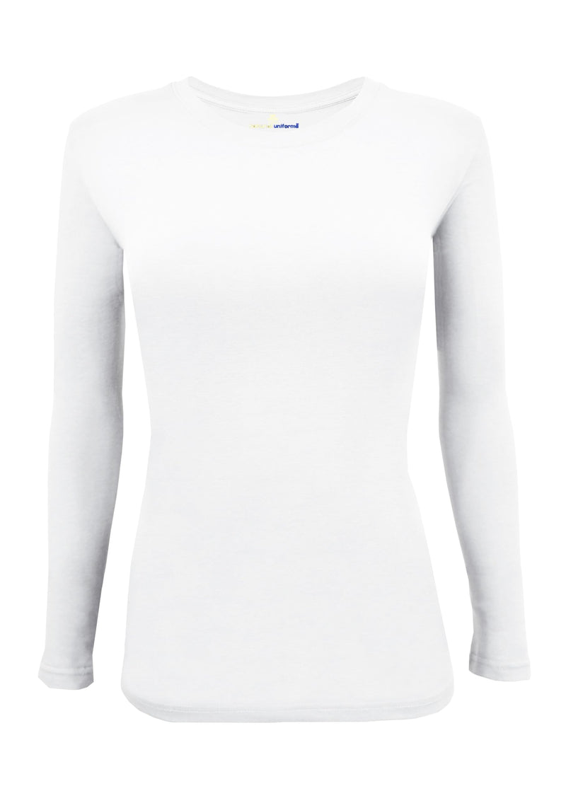 [Australia - AusPower] - Natural Uniforms Women's Under Scrub Tee Crew Neck Long Sleeve T-Shirt Medium White 