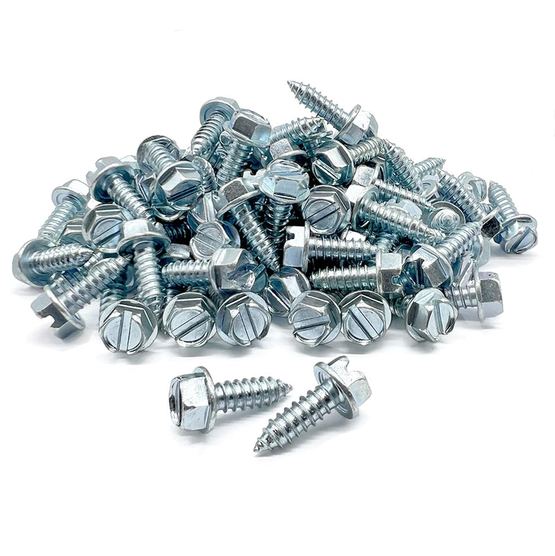 [Australia - AusPower] - 100 Pack License Plate Screws for Front and Back License Plates and License Plate Frames and Covers on Cars, Trucks, SUVs - Rust Resistant, 14x3/4" Slotted Hex Washer Self Tapping Screws Zinc Clear 100 Pack 