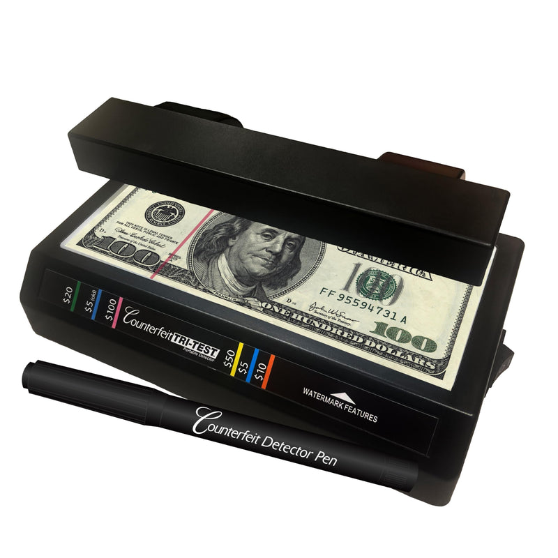 [Australia - AusPower] - Dri Mark Tri Test - Counterfeit Bill Detector Machine w/AC Adapter - 3 Tests in 1 - Paper, Security Strip and Watermark Tests, Accurate Money Tester Machine with Counterfeit Detection Pen 1 Tri Test 
