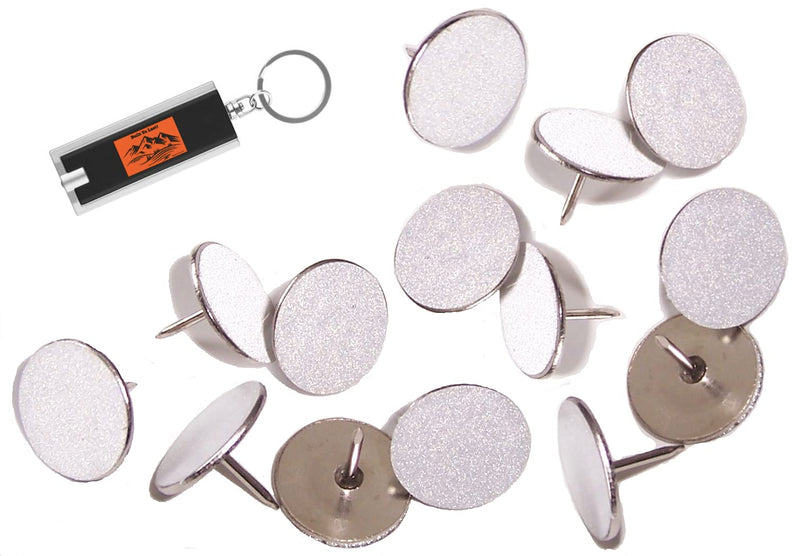 [Australia - AusPower] - XGX White Reflective Tacks (100 Pack) Trail Marking Tacks, Glow Tacks, Hiking Markers, Trail Marking Reflectors, Mark Trail Reflective Thumb Tacks for Hunting,with Included LED Keychain Light (1) 