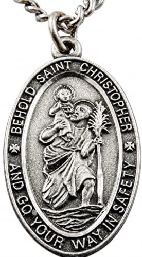 St Christopher Pewter Medal Steel Chain USA Made with Holy Card &Gift Box