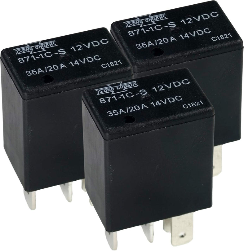 Song Chuan ISO Relay 12VDC Coil SPDT 35/20A PN 871-1C-S 12VDC Sealed WASABLE (Pack of 3)