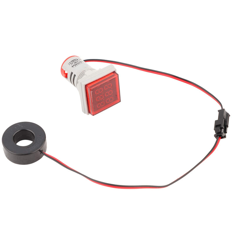 [Australia - AusPower] - LED Digital Voltage Tester Current Detector Square 22mm Dual Display Panel Voltmeter Ammeter AC 0-100A 60-500V Meter Indicator (Red) 