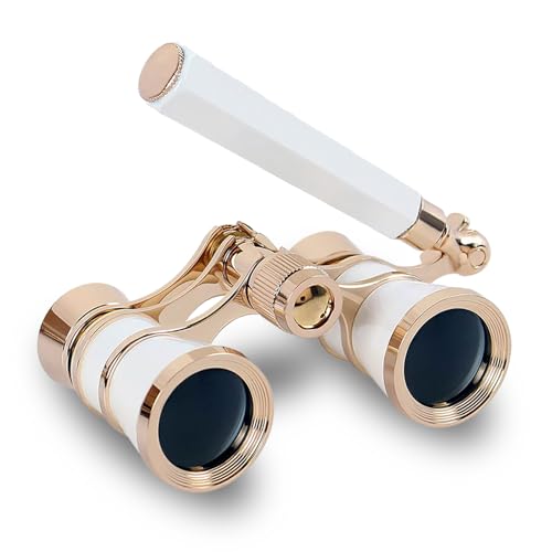 Opera Glasses,3X25 Theater Binoculars with Foldable and Extendable Handle,Mini Binocular Compact Lightweight,Portable Theater Glasses for Adults Kids Women in Musical Concert White with Handle