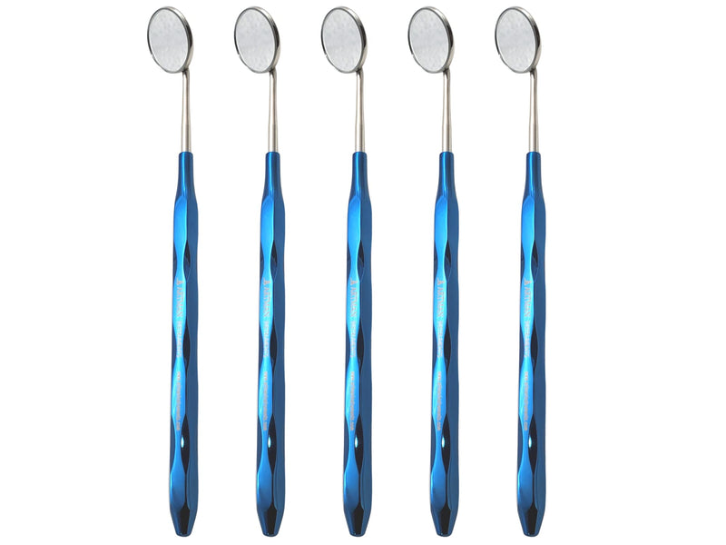 [Australia - AusPower] - Dental Mirror Stainless Steel with Blue Plasma Handle, Set of 5 Dental Mirrors Front Surface Rhodium Plasma Coated Cone Socket Threading by Artman Instruments 