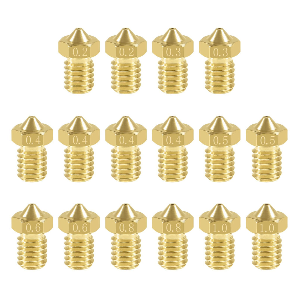 Aokin 16 Pcs Extruder Nozzles 3D Printer Brass Nozzles for E3D V5 V6 0.2mm 0.3mm 0.4mm 0.5mm 0.6mm 0.8mm 1.0mm for 1.75mm Filament 3D Printer 16Pcs mix nozzles