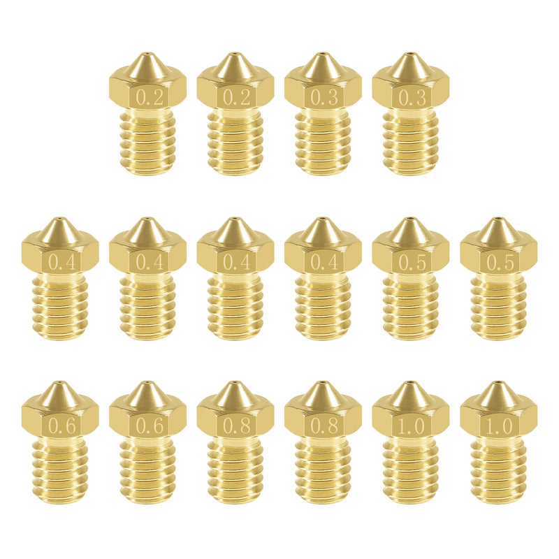 Aokin 16 Pcs Extruder Nozzles 3D Printer Brass Nozzles for E3D V5 V6 0.2mm 0.3mm 0.4mm 0.5mm 0.6mm 0.8mm 1.0mm for 1.75mm Filament 3D Printer 16Pcs mix nozzles