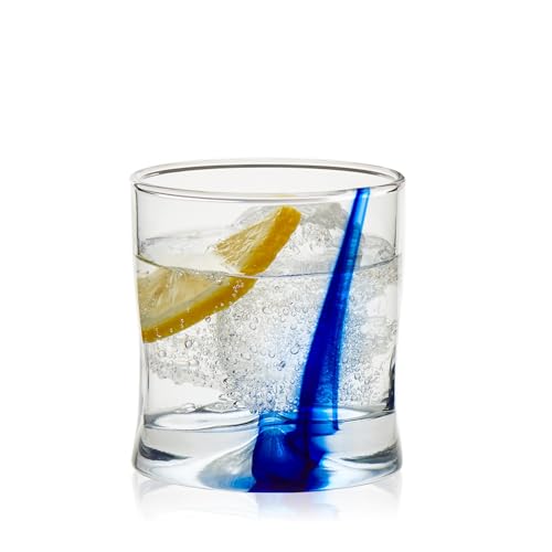 Libbey Blue Ribbon Rock Glasses Set of 8, Artisan Inspired Four-Dimple Shaped Whiskey Glasses Set, Dishwasher Safe Short Drinking Glasses for Families Blue Ribbon S