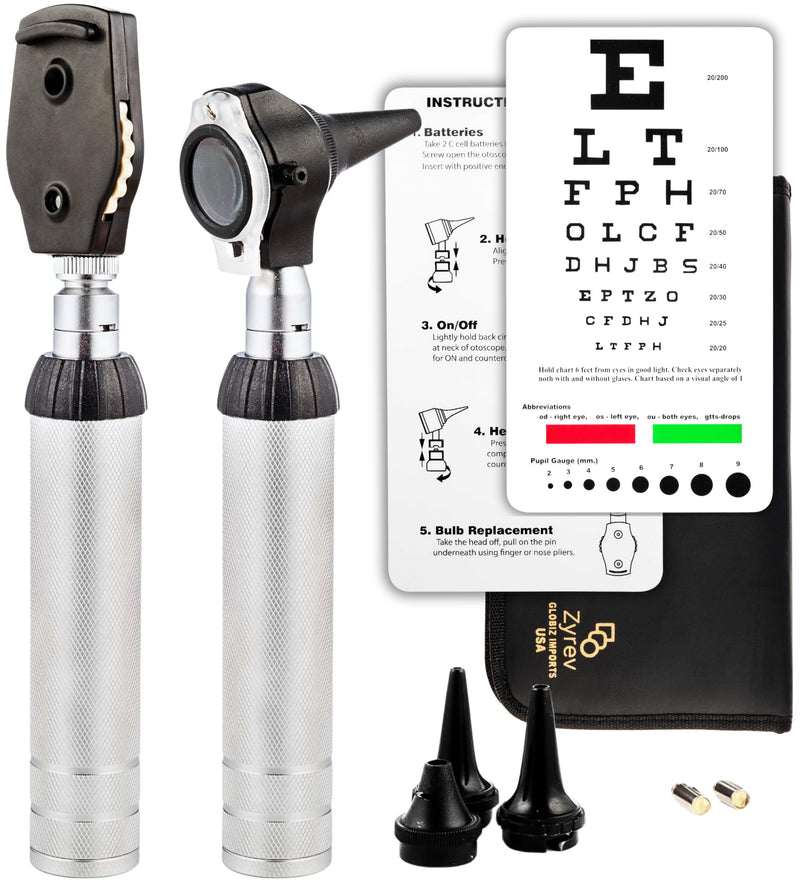 [Australia - AusPower] - Zyrev 2 in 1 Otoscope Oph Set - Perfect for Nursing & Medical Students with Carry Case, Sight Chart & Replacement Ear Speculums 