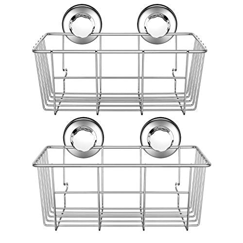 iPEGTOP Suction Cup Deep Shower Caddy Bath Organizer Wall Shelf for Large Shampoo Gel Holder Bathroom Accessories Storage -Rustproof 304 Stainless Steel, 2-Pack Chrome