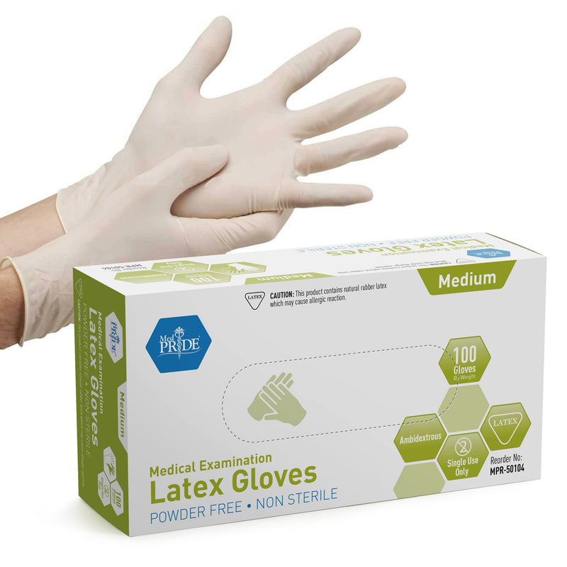 [Australia - AusPower] - MED PRIDE Medical Latex Examination Gloves (Medium, 100-Count) Ultra-Strong 5 mil Thick, Disposable Powder-Free Gloves for Healthcare & Food Handling Use Medium/100 