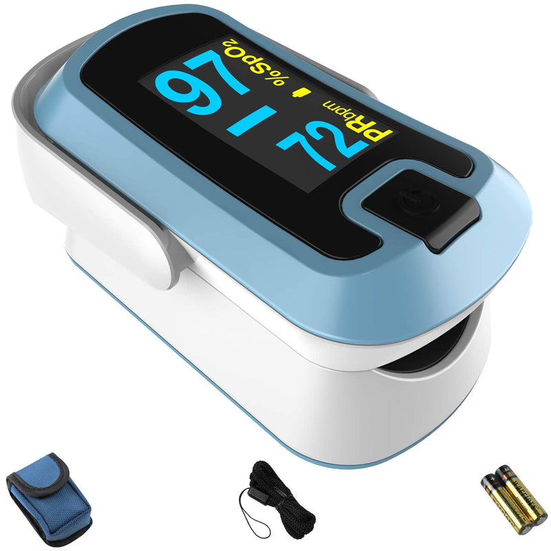 [Australia - AusPower] - mibest OLED Finger Pulse Oximeter, O2 Meter, Dual Color White/Light Blue 
