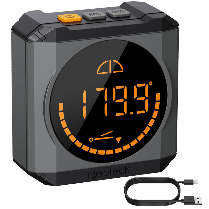 [Australia - AusPower] - Neoteck Digital Angle Finder LED Rechargeable Level Box Protractor Bevel Gauge Inclinometer with Magnetic Base IP54 Waterproof for Woodworking Home Decoration Black 