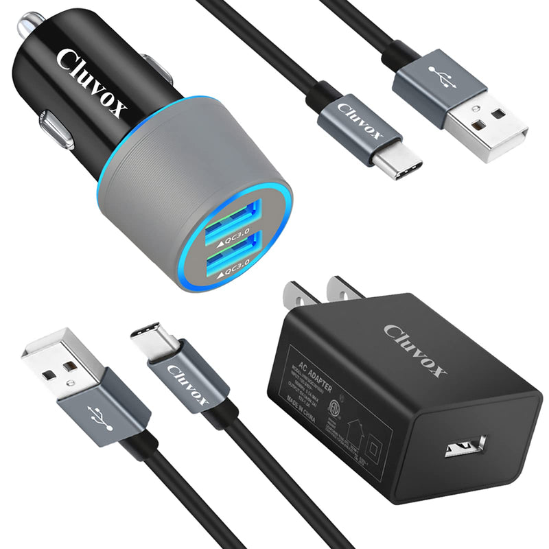 [Australia - AusPower] - Cluvox 18W Fast USB Charger Kit, Compatible for Samsung Galaxy A55 5G/A54/A53/A50/A35/A33/A25/A23/A15/A14/A13/A71/A03S/S24/S23/S22 FE Rapid Car Adapter+ Wall Charger with 2 Pack 3.3ft Type C Cords 