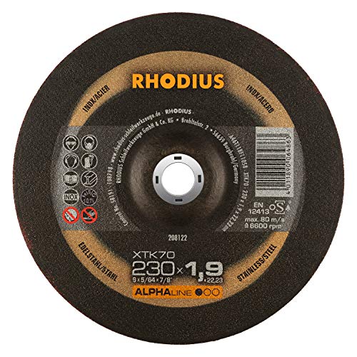 Rhodius XTK70 Metal Cutting Disc, 230 x 1.9 x 22.23 mm, Pack of 25 | For stainless steel and steel, fast and precise cuts, good service life, for angle grinders, AlphAline, offset Diameter: 230 mm Thickness: 1.9 mm