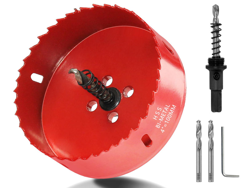 [Australia - AusPower] - Luomorgo 100mm/4" Hole Saw, 1.4 inch Cutting Depth HSS Bi-Metal Hole Cutter for Wood Cornhole Boards Plastic Drywall & Metal Sheet Red 4" / 100mm 