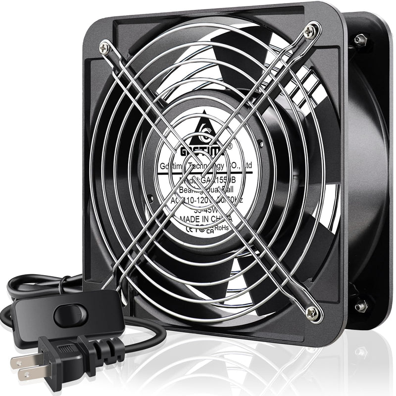GDSTIME AXIAL 15050 Muffin Fan, 120V AC 150mm x 50mm, Dual Ball Bearing | 110V 115V, ON/OFF Switch, 150x150x50mm, High Speed, for Air Hockey Table, Generator Box Cooling Ventilation Exhaust Projects