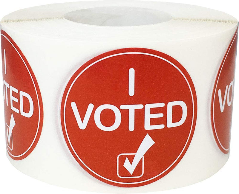 I Voted Check Mark Labels, 1.5 Inch Maroon and White Semi-Gloss Circle Election Day Stickers, 500 Pack - Ideal for Voting Event Locations and Poll Stations