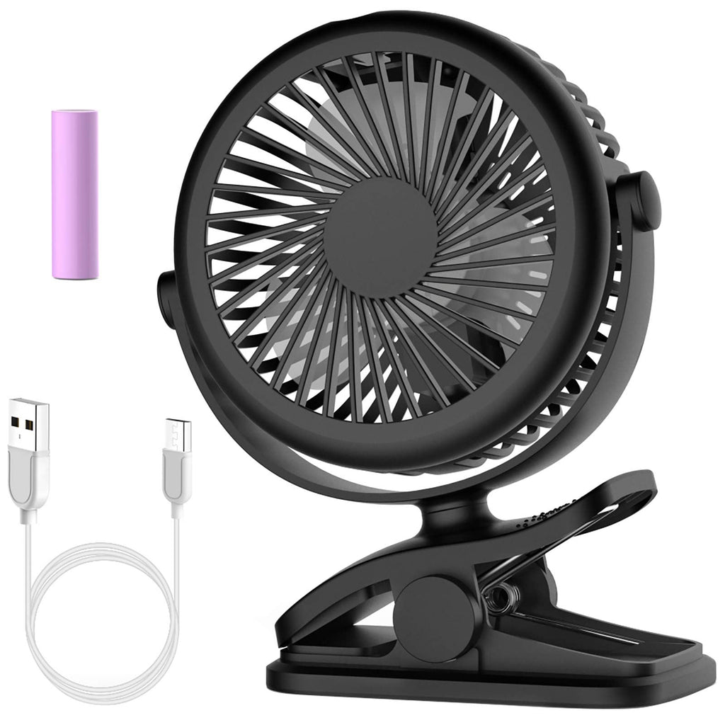[Australia - AusPower] - Cambond Baby Stroller Fan Clip - On Fans Battery Powered Rechargeable Baby Fan with 3 Adjustable Speed Desk Table Portable USB Small Fan for Travel Camping Fishing Boating Black Transparent Fixed Front Grill 