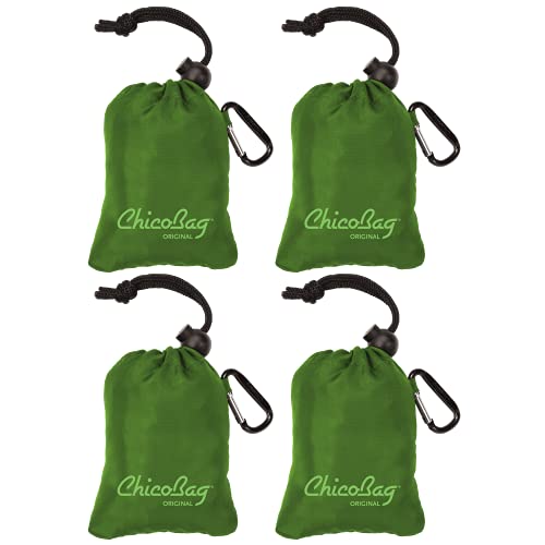 ChicoBag Original Compact Reusable Grocery Bag w/Attached Pouch and Carabiner Clip | Perfect for Shopping, Travel, Organization | Eco-Conscious Packable Tote | Pale Green (Pack of 4)