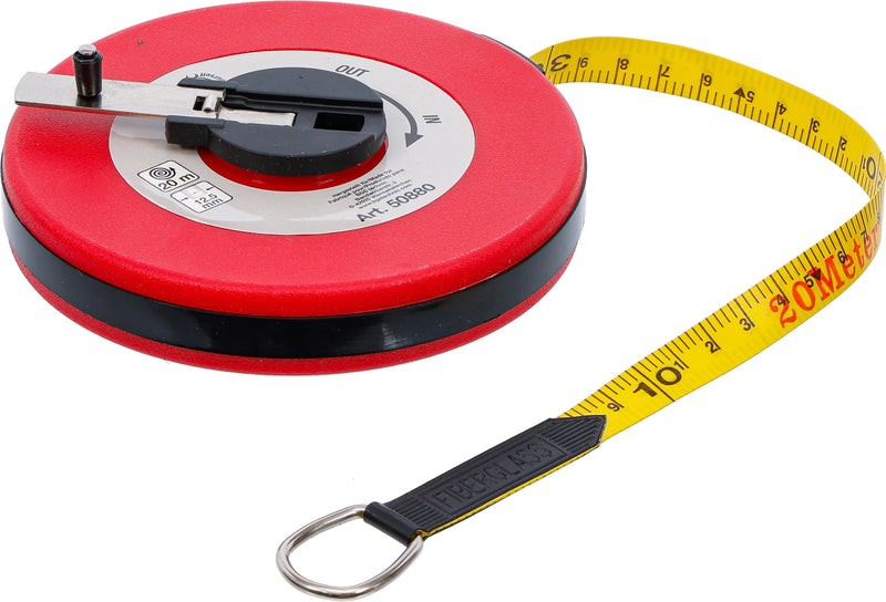 BGS DIY 50880 | Roll Tape Measure | 12.5 mm x 20 m | Fibreglass Tape | Foldable hand crank | dirt and weather resistant | metric scale on both sides