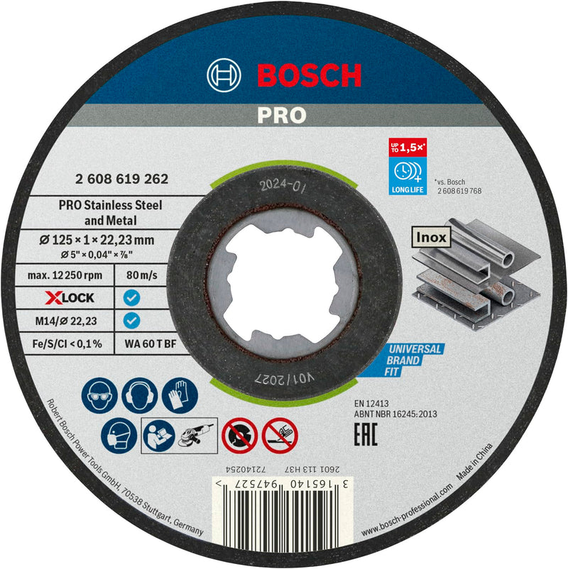 Bosch Professional 10 Pieces Straight Cutting Disc Standard (for Inox, X-LOCK, Bore Diameter : 22.23 mm, Thickness: 1 mm)., 2608619267 Ø 125 mm Pack of 10