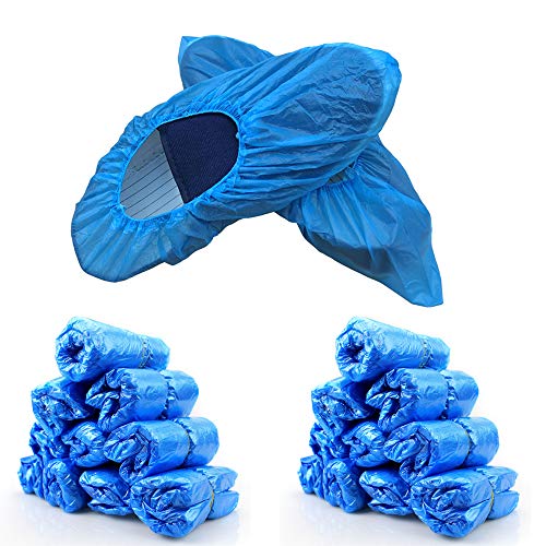 Shoe Covers Disposable Non-Slip Overshoes Waterproof Disposable Shoe Covers Plastic Covers for Shoes Pack of 100 Blue DE
