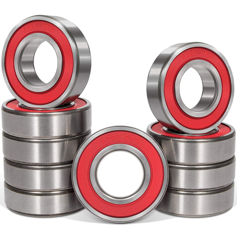 [Australia - AusPower] - 10 PCS 6203-2RS Double Sealed Deep Groove Ball Bearings, 17x40x12mm, Pre-Lubricated with Double Red Rubber Seal & High RPM Support 6203DDU 6203VV 10 PCs 