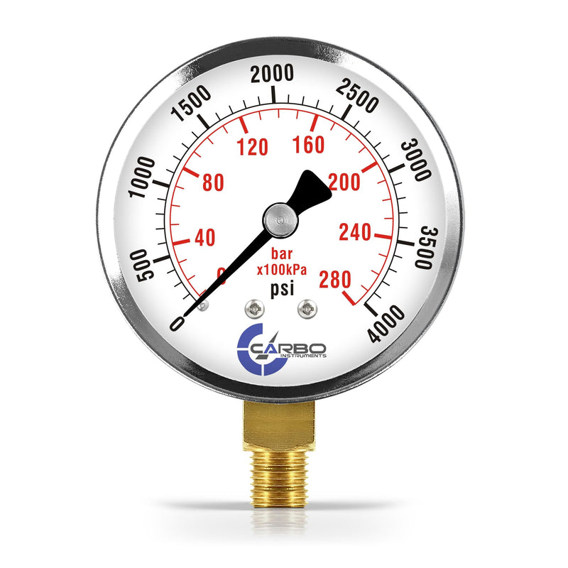 [Australia - AusPower] - 2-1/2" Pressure Gauge, Chrome Plated Steel Case, Dry, 0-4000 psi/kPa, Lower Mount 1/4" NPT 