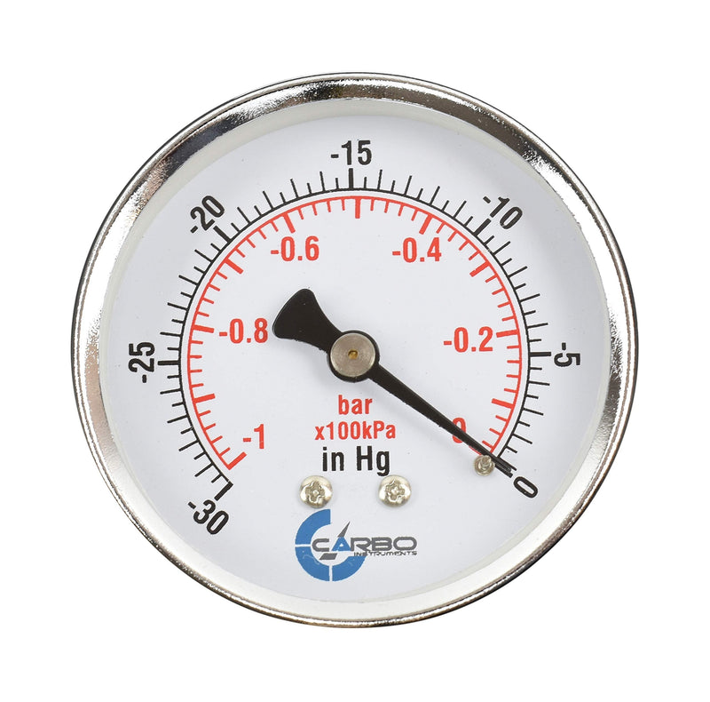 [Australia - AusPower] - 2-1/2" Pressure Gauge, Chrome Plated Steel Case, Dry, Vacuum -30 Hg/0, Back Mount 1/4" NPT -30 inHg 