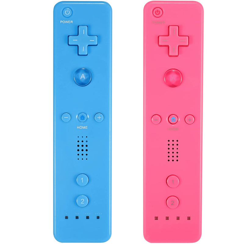 [Australia - AusPower] - Wii Controller 2 Pack, Wii Remote Controller with Silicone Case and Wrist Strap Compatible for Wii/Wii U (Pink and Blue) Pink and Blue 