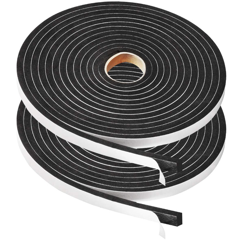 2 Rolls Foam Tape Weatheratrip for Door Window Insulation, Single Sided Foam Strips Adhesive, High Density Foam Seal Tape, Closed Cell Foam Seal Strip Tape(1/2"Wx1/4"Tx32FT, Black) 1/2"W x 1/4"T x 32FT