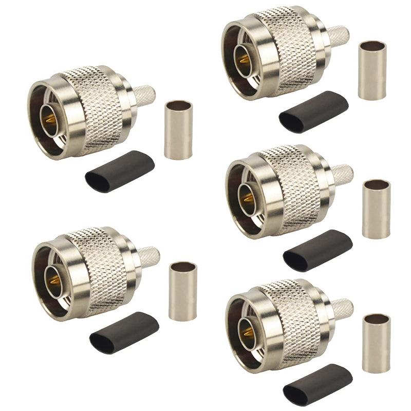 [Australia - AusPower] - N Male Crimp On Plug Connector for LMR-195 RG-58 50 Ohm Low Loss RF Coaxial Cable Pack-5 