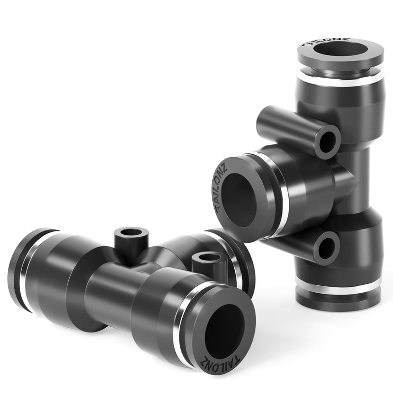 [Australia - AusPower] - TAILONZ PNEUMATIC Black 1/4 inch OD Tee Plastic Push to Connect Fittings 3 Ways Tube Connect Push Fit Push Lock PE-1/4(Pack of 10) 1/4"OD 
