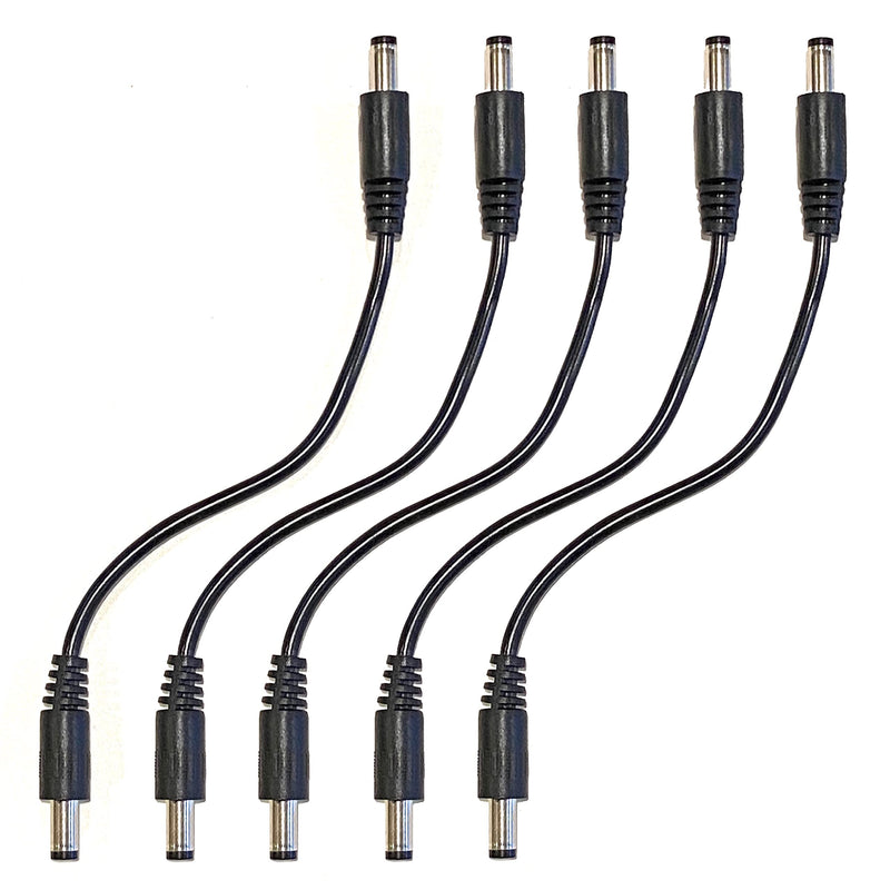 [Australia - AusPower] - 5 Pack DC 12 Volt 9 Volt and More Power Adapter Male to Male 6 Inch Patch Cable 2.1mm x 5.5mm 
