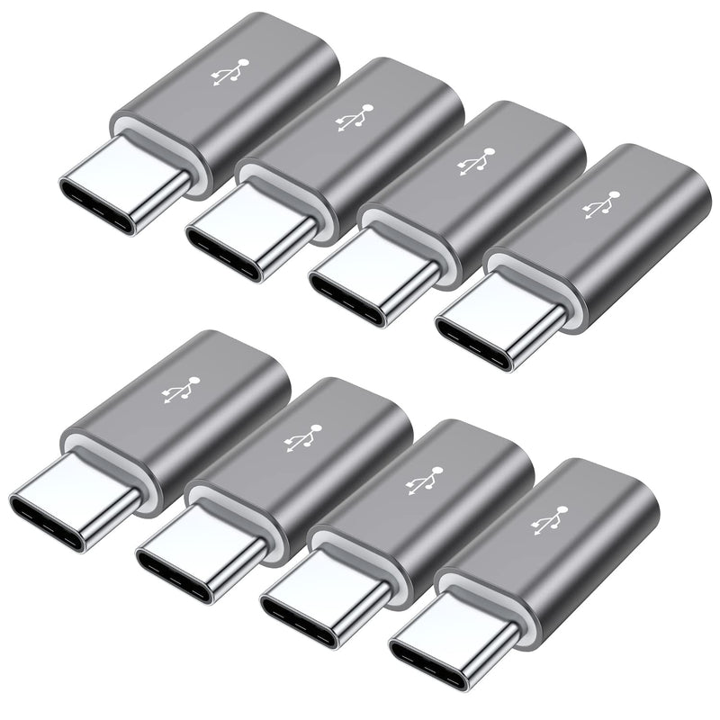 [Australia - AusPower] - QianLink Micro USB to USB C Adapter,8-Pack Aluminum USB Type C Adapter Convert Connector Compatible with Samsung Galaxy S10 S9 S8 Plus Note 9 8, LG V40 V35 V30 V20 G7 G6,Pixel 2 XL,Moto Z2 Z3(Gray) Grey 