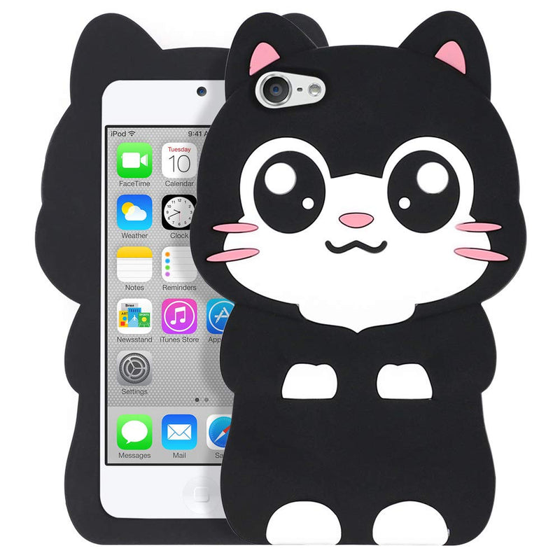 [Australia - AusPower] - Cute iPod Touch 7 Case, iPod Touch 6 Case, iPod Touch 5 Case, Funny Kawaii 3D Cartoon Big Eye Black Cat Kitty Animals Soft Silicone Shockproof Cases Cover for Kids Child Girls Women Pocket Cat 