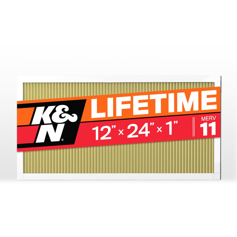 K&N 12x24x1 Air Filter, Merv 11, Washable Air Filter, the Last Furnace Filter You Will Ever Buy, Breathe Safely at Home or in the Office (Actual Dimensions .8 x 23.6 x 11.6 inches) 11.6" x 23.6" x 0.8"