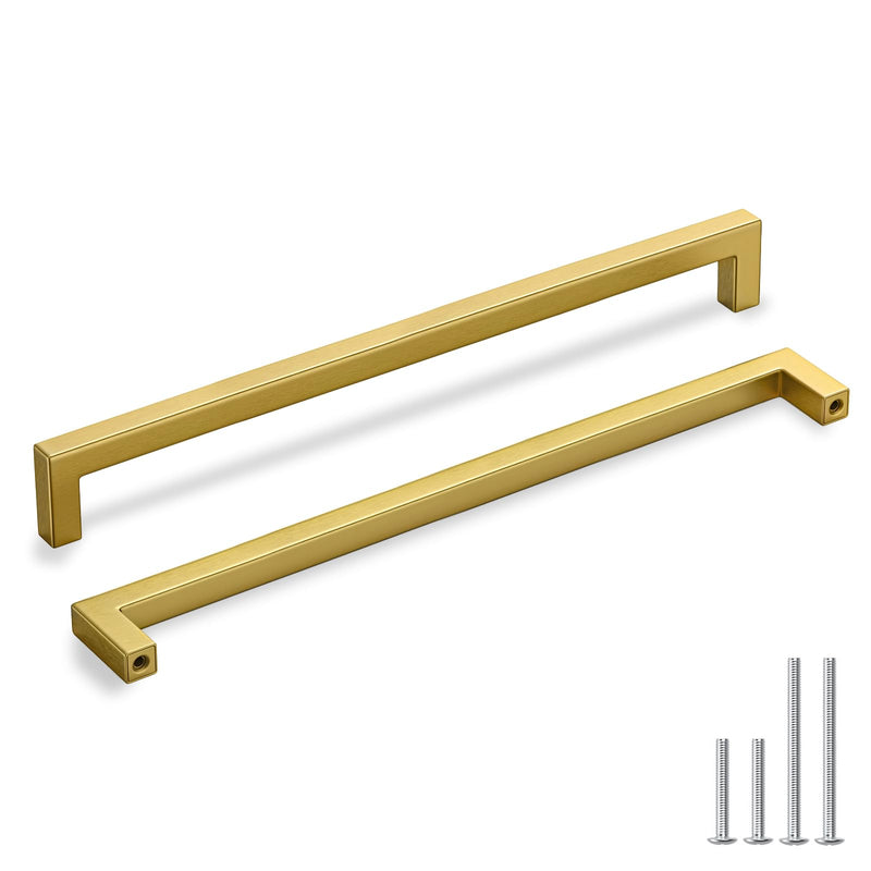 homdiy 6 Pack 10-1/16 Inch Gold Handles for Cabinets Kitchen Cabinet Handles Brushed Brass Cabinet Pulls Gold Hardware for Cabinets Stainless Steel Modern Hardware 10-1/16inch(256mm) Hole Center