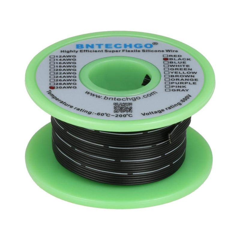 [Australia - AusPower] - BNTECHGO 30 Gauge Silicone Ribbon Cable Flexible 6P Black 50 ft Flat Cable 30 AWG Stranded Tinned Copper Wire 30 gauge Silicone Ribbon Cable 6P 50ft 30 gauge black 6P 50 feet 
