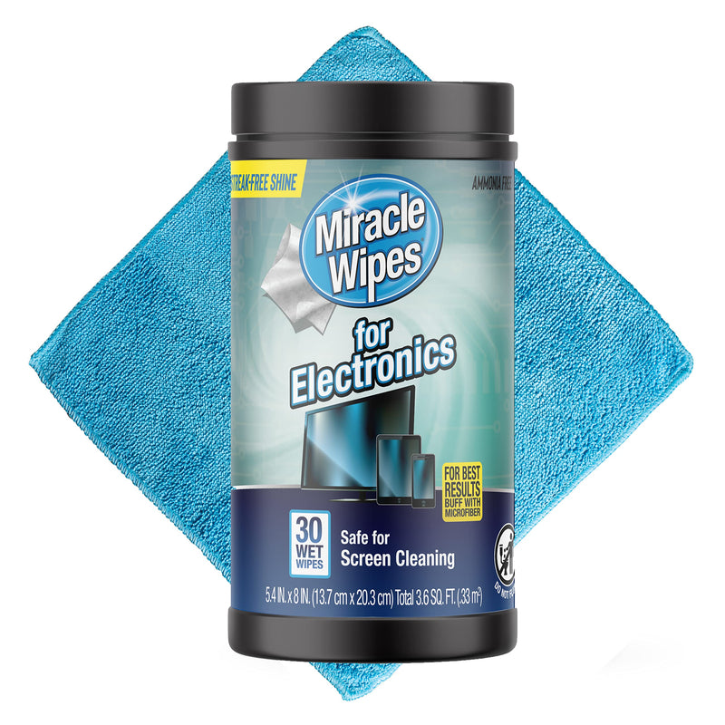 [Australia - AusPower] - MiracleWipes for Electronics Cleaning - Screen Wipes Designed for TV, Phones, Monitors and More - Includes Microfiber Towel - (30 Count) 30 Count (Pack of 1) 