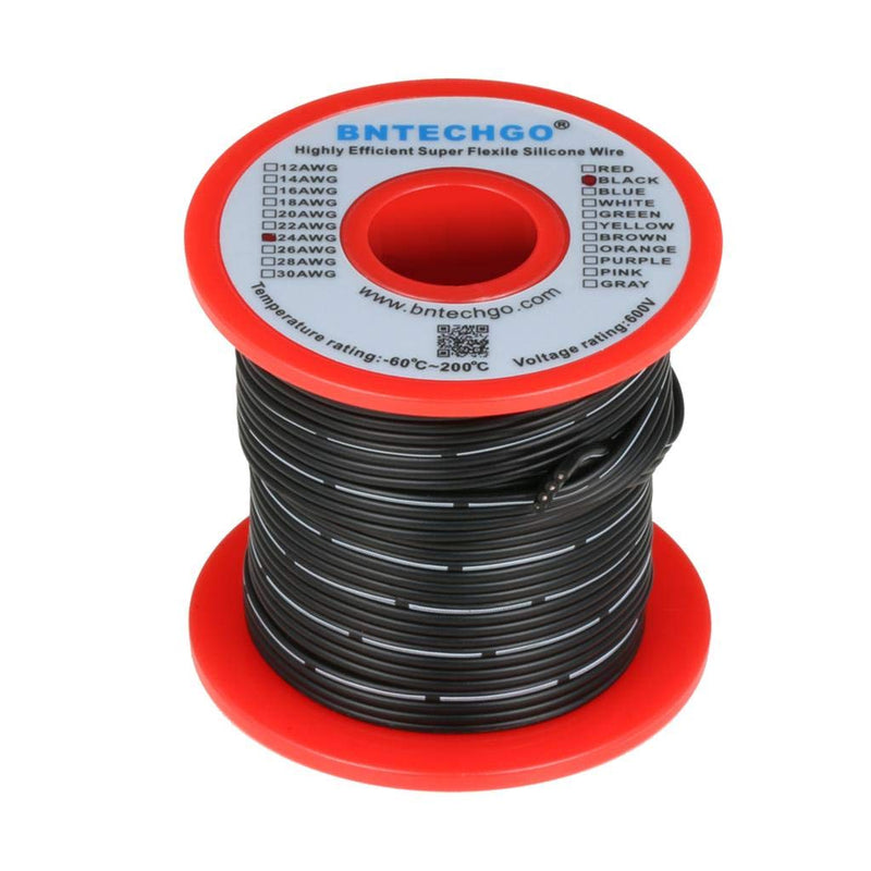 [Australia - AusPower] - BNTECHGO 24 Gauge Silicone Ribbon Cable Flexible 4P Black 50 ft Flat Cable 24 AWG Stranded Tinned Copper Wire 24 gauge Silicone Ribbon Cable 4P 50ft 24 gauge black 4P 50 feet 