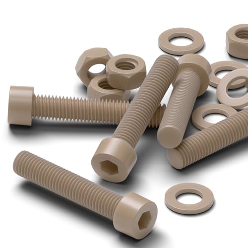 5X Caterpillar Red M8 x 45mm natural PEEK socket head screws, bolts, nuts and washers