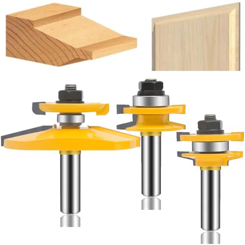 LEATBUY-TECH 1/2-inch shank 3-piece router bit set for wood edge treatment and tongue-and-groove cuts