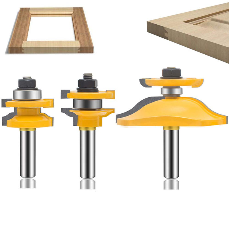 OLETBE Router Bit Set 1/2-Inch Shank, 3 PCS Round Over Raised Panel Ogee Cabinet Door Rail and Stile Router Bits, Woodworking Wood Cutter, Wood Carbide Groove Tongue Milling Tool(Orange) SQ-A