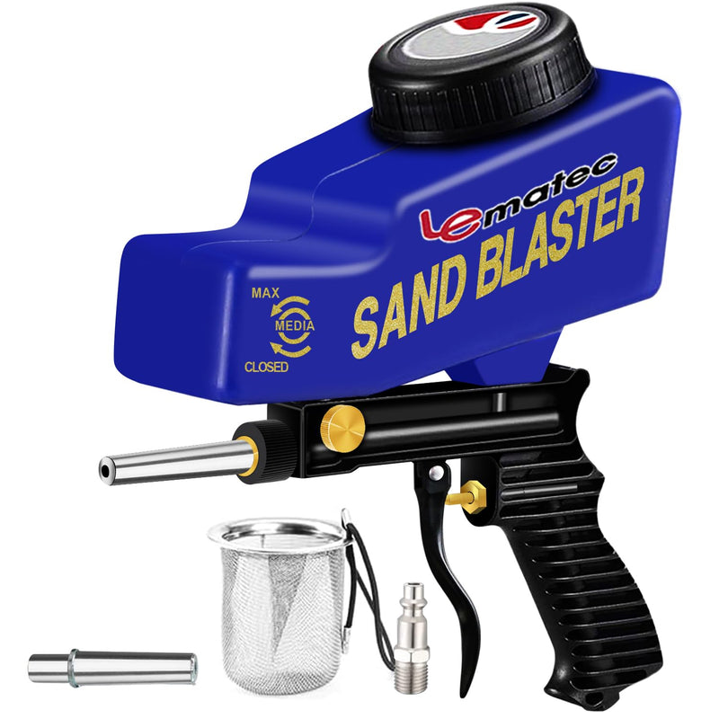 [Australia - AusPower] - LE LEMATEC Sandblaster Gun Kit for Air Compressor, Portable Sandblaster for Paint & Rust Removal, Abrasive Media Blaster for Wood, Metal, Auto & DIY, Works with Soda, Sand, Walnut & Aluminum Oxide 