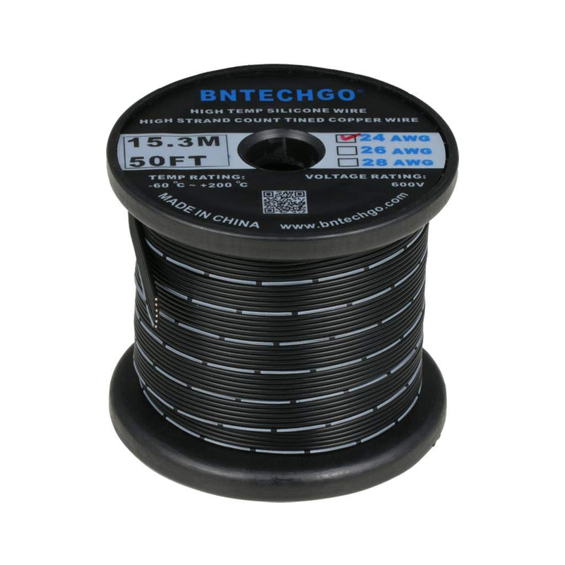 BNTECHGO 24 Gauge Silicone Ribbon Cable Flexible 6P Black 50 ft Flat Cable 24 AWG Stranded Tinned Copper Wire 24 gauge Silicone Ribbon Cable 6P 50ft 24 gauge black 6P 50 feet