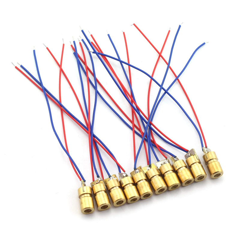 [Australia - AusPower] - Tegg 10 PCS Mini 650nm 6mm 5mW Red Laser Dot Diode Module Copper Head 5V 