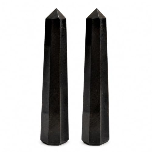 Jet Black Tourmaline Obelisk Tower (Approx. 3-3.5 Inch) – Natural Polished Black Gemstone Crystal Decorative Piece for Home & Office (Set of 2)